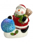 Ceramic Snowman With LED Acrylic Snowball - 12cm