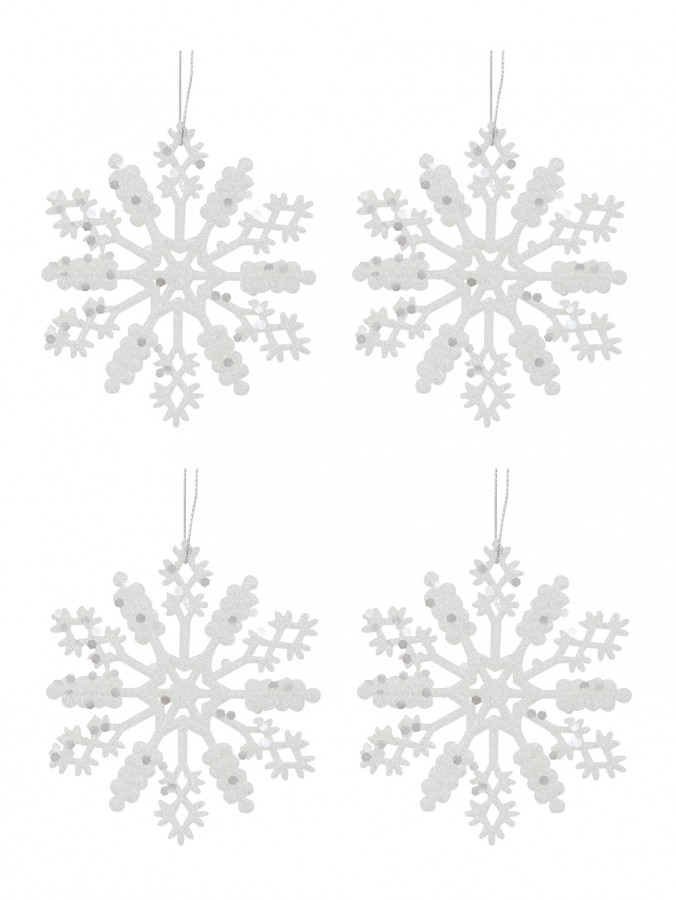 Glittered Thin White Snowflake Christmas Tree Hanging Decorations - 12 x 10cm