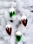 Red & Green Christmas Light Bulb Baubles With White Icicle Pattern - 4 x 16cm