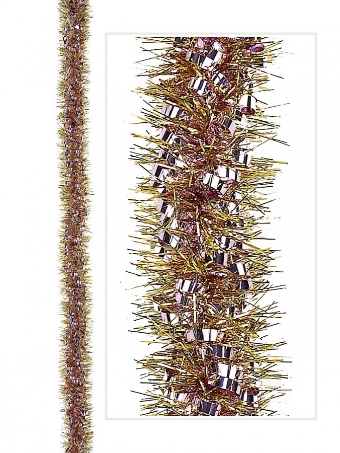 Gold & Soft Pink Tinsel Garland 2.7m Garlands, Wreaths & Tinsel Buy online from The