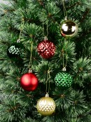 47x Red, Green & Gold Heritage Mixed Texture Bauble Starter Pack | 60mm