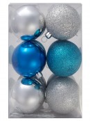 Metallic, Matte & Glittered, Turquoise & Silver Baubles - 12 x 60mm