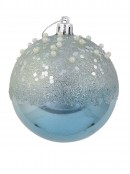 Ice Blue Baubles With Frosted Look, Sequins & Pearl Embellishments - 3 x 80mm