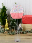 71cm Pink Cupcake With Pastel Sprinkles & Silver Tinsel Long Christmas Stem
