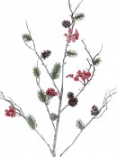 Frosted Mixed Foliage & Berries Branch Decorative Christmas Spray Stem - 1m