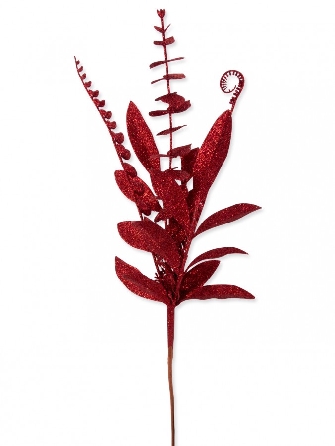 Red Fern & Eucalypt Leaf Decorative Pick - 80cm