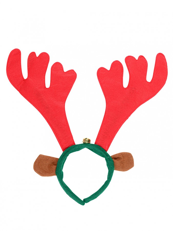 Novelty  Reindeer Antlers Headband With Cute Ears & Bell - One Size Fits Most