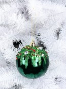 Green Christmas Bauble Decorated With Glitter, Sequins & Simulants - 12cm