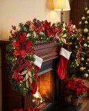 1.8m Decorated Red Poinsettia & Berry Garland | Gold Leaves & Baubles