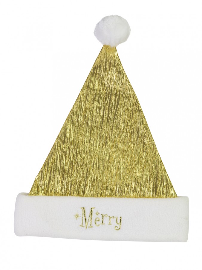 Metallic Gold Pleated Santa Hat - One Size Fits Most