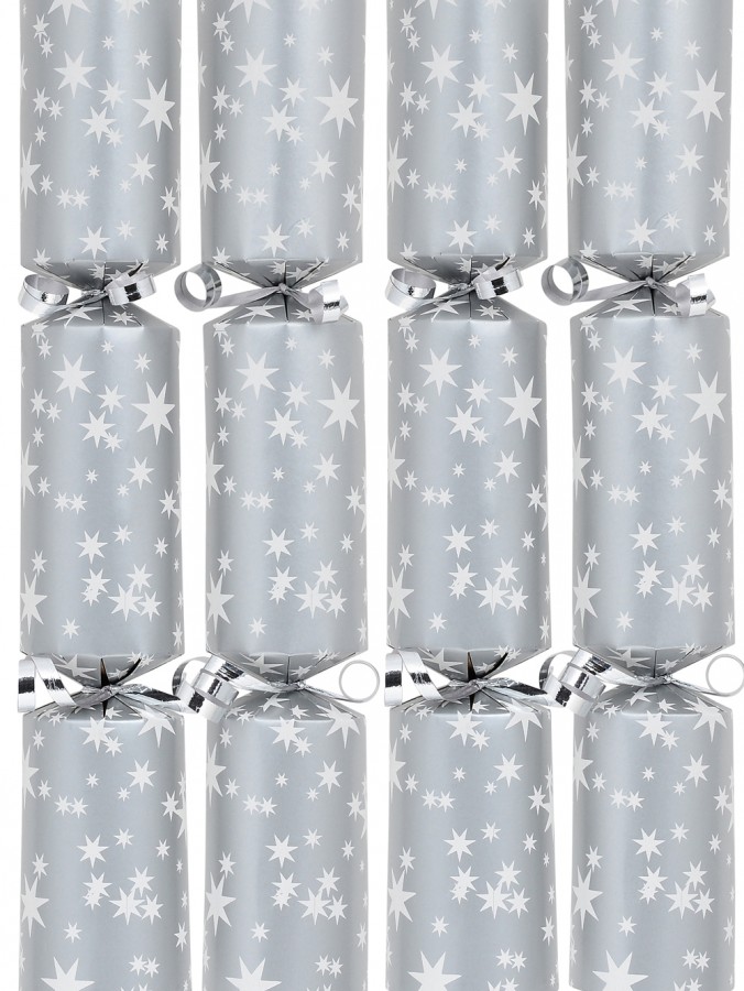 White Stars Pattern Design On Silver Christmas Cracker Bon Bons - 50 x 30cm