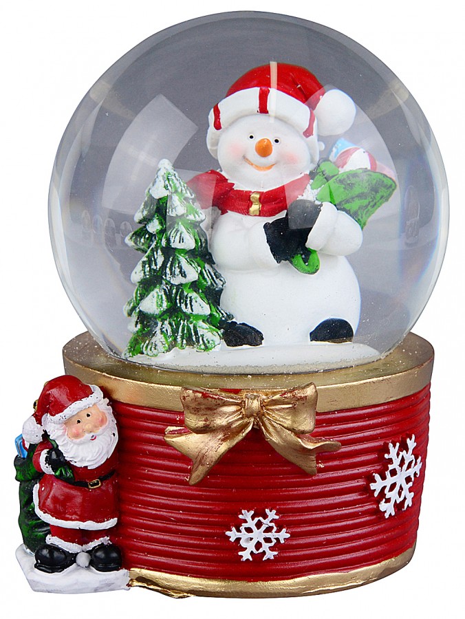 15cm Snowman, Santa Sack & Tree Scene Wind-Up Music Snow Globe Ornament