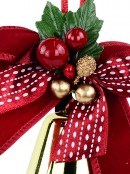 Shiny Gold Christmas Bell Hanging Decoration With Red Bow & Holly - 10cm