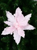 28cm Light Pink Textured & Glitter Edging Poinsettia Christmas Tree Clip Pick
