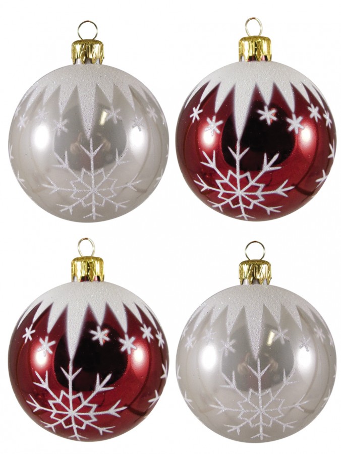 Iridescent Icicle & Snowflake Pattern Baubles - 4 x 75mm