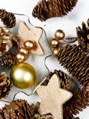 Gold Pine Cones, Stars & Baubles Assorted Christmas Decoration Mix - 300g