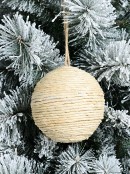 12cm Natural Seagrass Rope Look Ball Bauble Dusted With Glitter