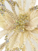 Soft Gold Poinsettia Pick With Clip & Diamante Detail - 32cm