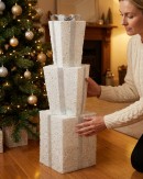 70cm Tiered White & Silver Layered Tinsel Gift Boxes Large Display Decoration