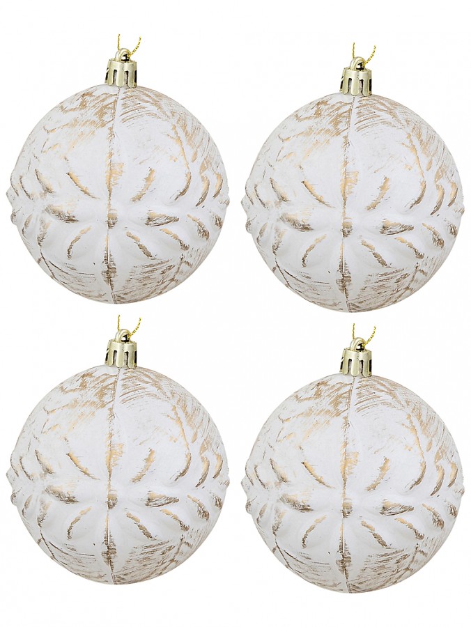 4x Dynamic White & Gold Statement Textured Vine Ball Bauble | 80mm