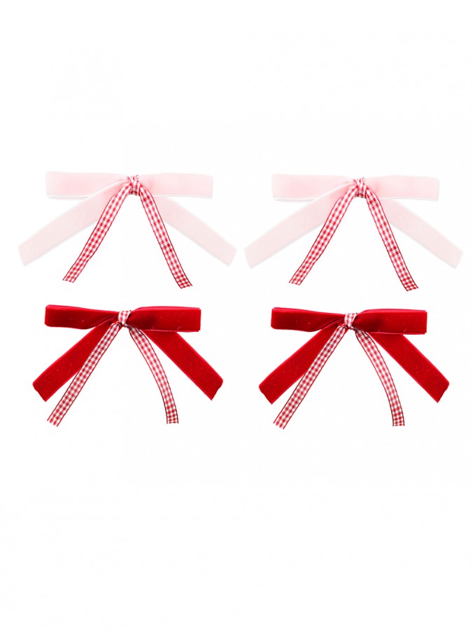 4x Whimsical Blush Pink & Velvet Red Signature Gingham Layered Bows | 12cm