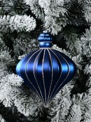 Matte Blue Textured Onion Bauble Christmas Tree Hanging Decoration - 17cm