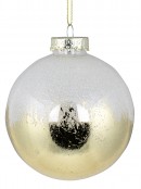 4x 10cm Glossy Gold Christmas Baubles With White & Silver Glitter Snow