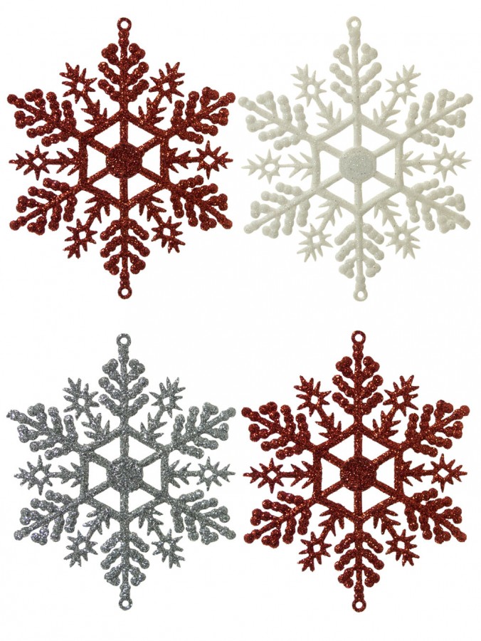Red, White & Silver Snowflake Hanging Decorations - 12 x 10cm