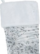 White Satin With Silver Sequin Starburst Pattern Christmas Stocking - 48cm