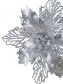 Silver Two Leaf Style Glittered Poinsettia Decorative Christmas Floral Pick - 18cm