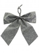 Silver Glittered Christmas Tree Bow Decorations - 6 x 80mm