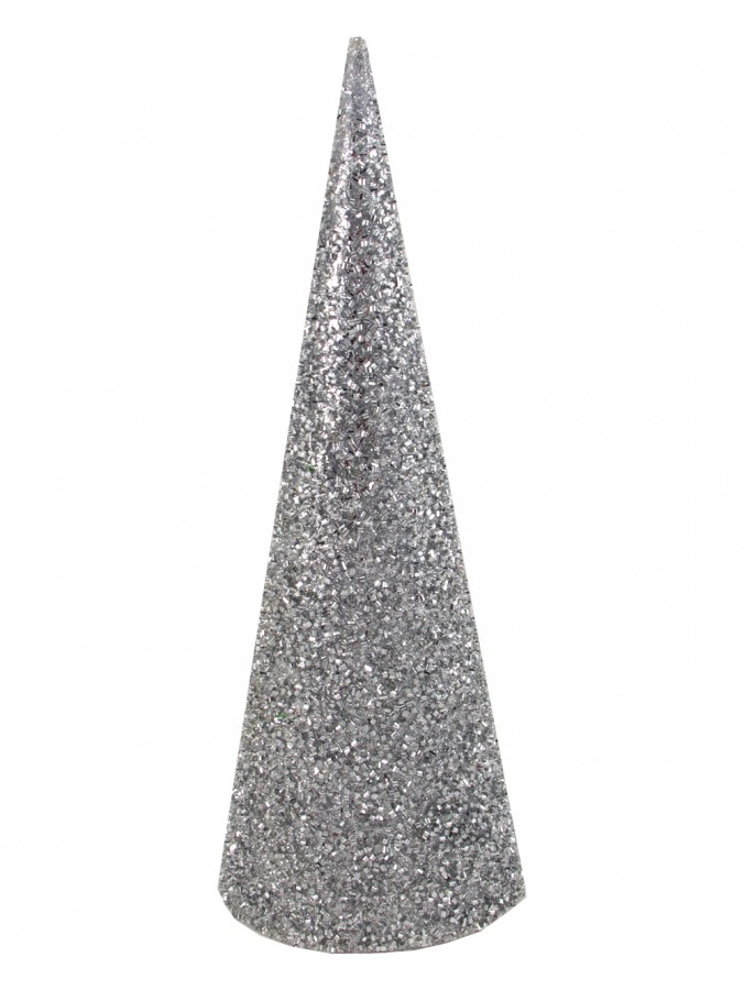 Silver Glittered Table Top Tree With Beads Ornamental Tree - 45cm