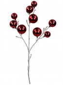 Shiny Electro Red Bauble Christmas Spray Pick With Matte Silver Branches | 52cm