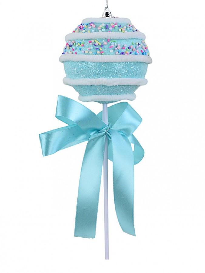 Pastel Blue Cupcake Bauble Stem With Iridescent Frosting & Satin Bow | 54cm