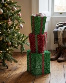 70cm Tiered Red & Green Layered Tinsel Gift Boxes Large Display Decoration