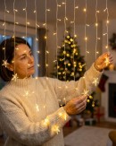 98 Warm White LED V-Shape Star Curtain Fairy Lights 8 Function | 1.5m
