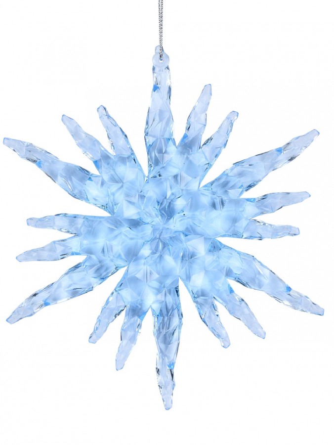 Clear Ice Blue Textured Snowflake Christmas Tree Hanging Decoration - 14cm