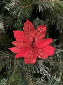 15cm Red Fabric & Glitter Bracts Poinsettia Flower Christmas Tree Stem Pick