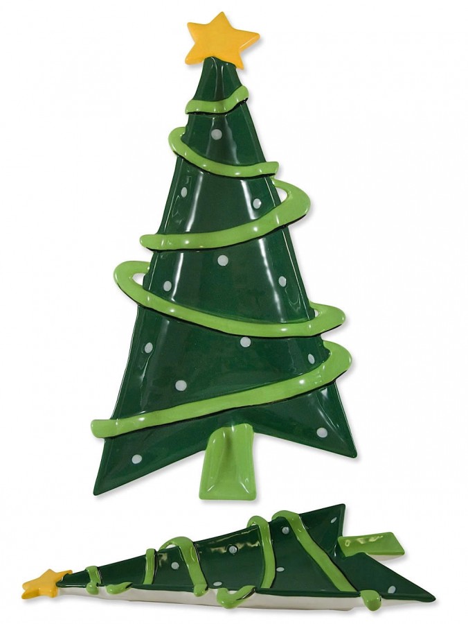 Ceramic Green Plate With Shape & Design Of A Christmas Tree - 32cm