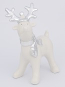 White Winter Reindeer With Scarf Ceramic Christmas Ornament - 14cm