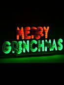 Red & Green ' Merry Grinchmas ' Infinity Mirror LED Light Display & Stand - 53cm