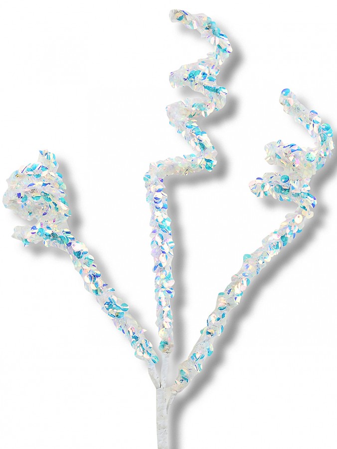 38cm Iridescent Sequin Curly Swirl Spray Christmas Tree Clip Pick