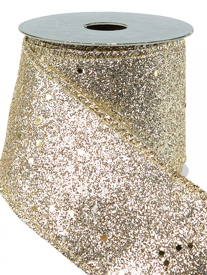 Gold Glitter & Flecks Christmas Ribbon With Gold Glitter Edging - 3m