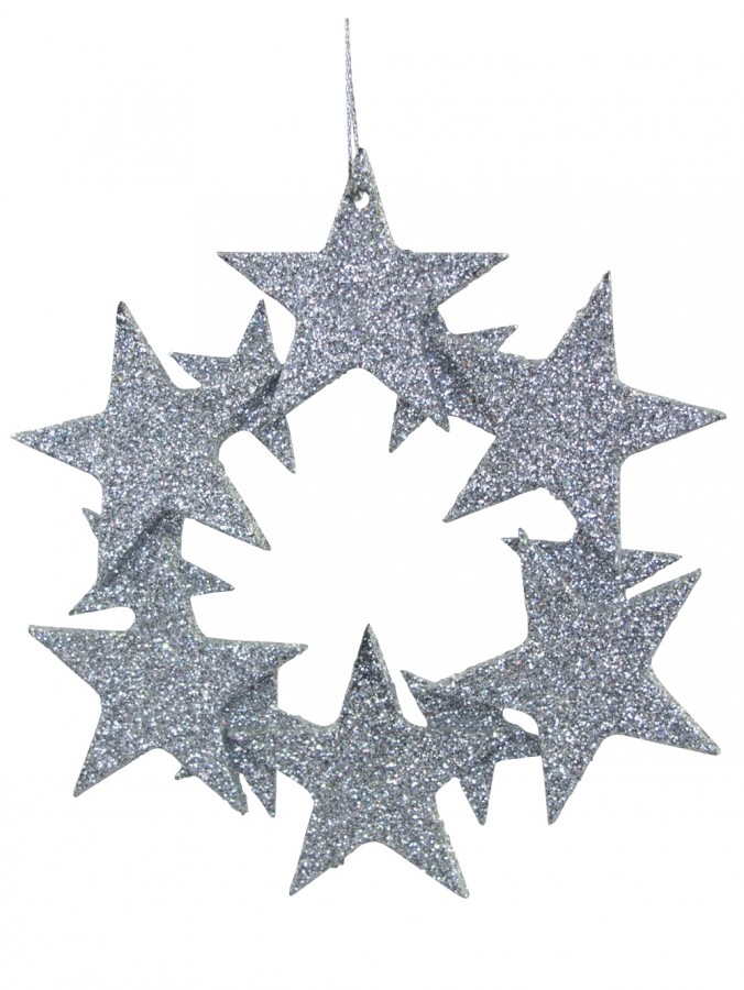 Silver Glittered Star Wreath Hanging Decoration - 10cm