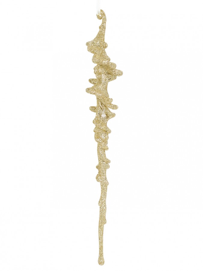 Gold Glittered Auger Like Icicle Christmas Hanging Decoration - 26cm