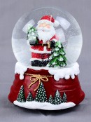 Santa & Pine Trees Wind Up Musical Waterball Snow Globe Ornament - 14cm