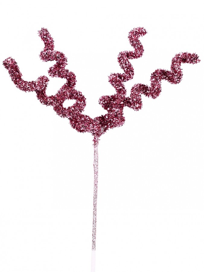 Pink Fabric Tinsel Pigtail Curls & Swirls Christmas Spray Stem - 46cm
