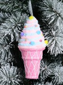 20cm Pink & Blue Ice Cream Cone With Toppings Christmas Tree Ornament