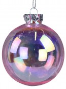 Pink Tinted & Iridescent Soap Bubble Look Clear Christmas Baubles - 4 x 80mm