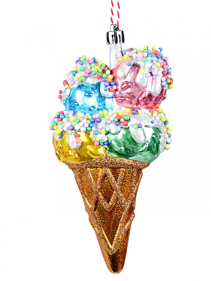 15cm Scooped Ice Cream In A Cone With Sprinkles Christmas Tree Ornament